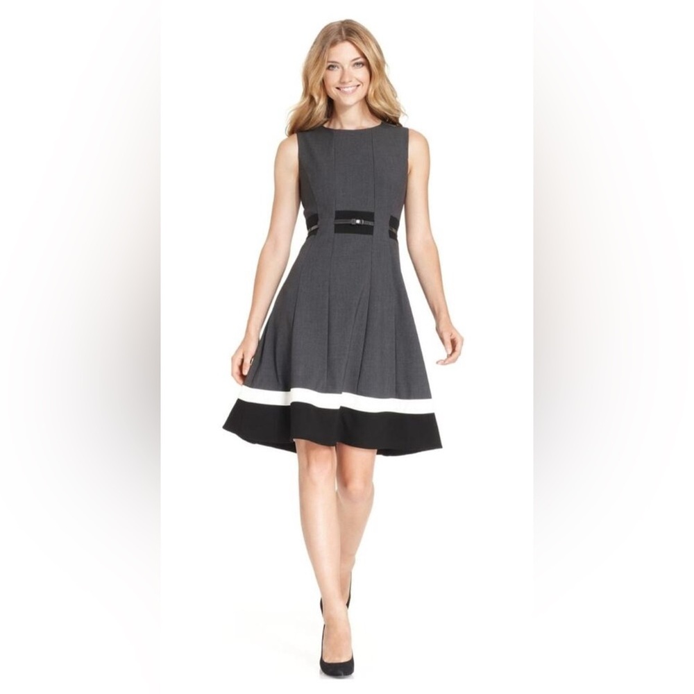 Calvin Klein Charcoal Gray Sleeveless Belted Dress - Picture 2 of 5
